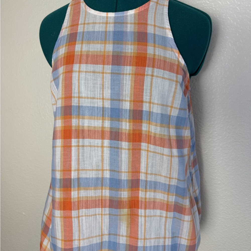 Womens Old Navy Sz Small Peach/blue plaid Cotton Tank button down back